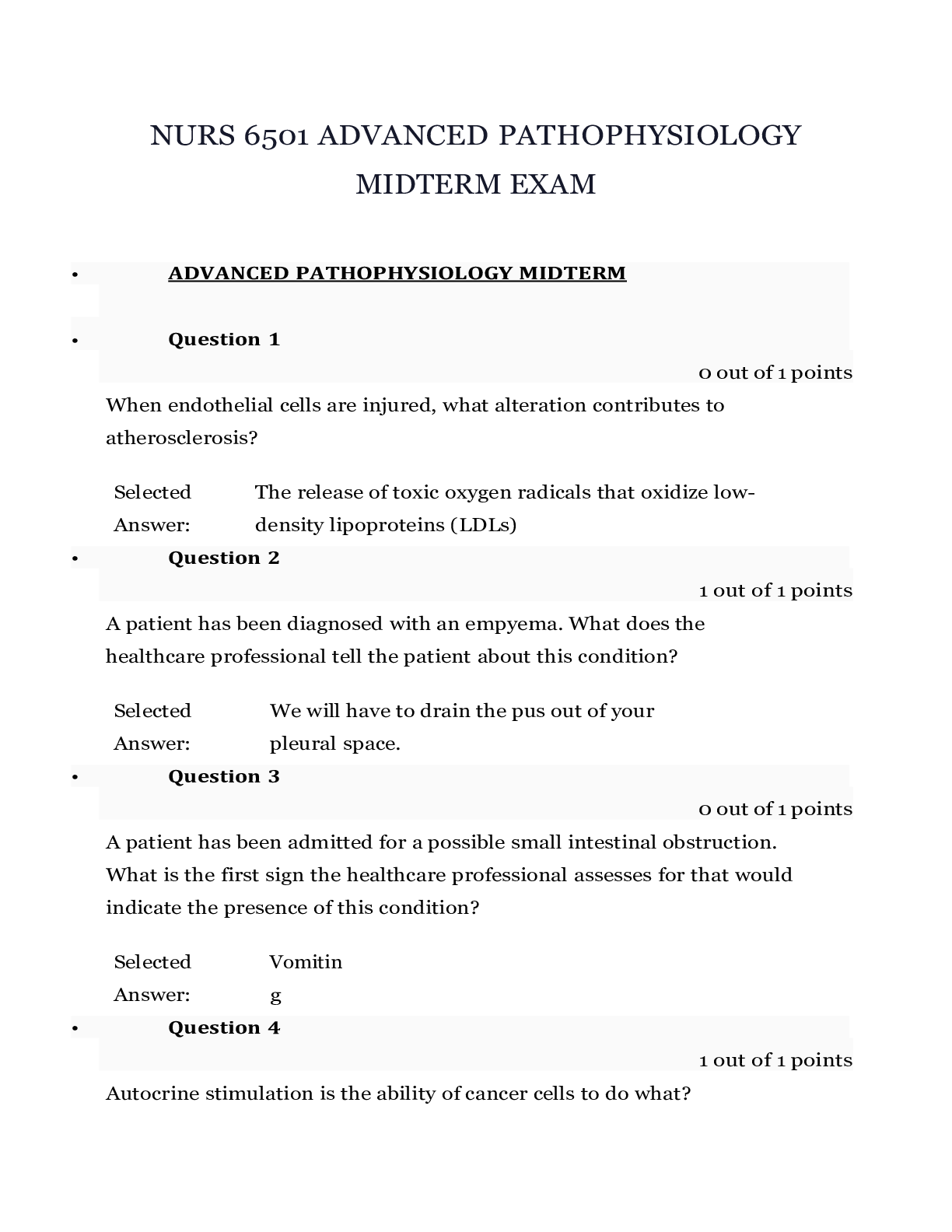 Preview image of NURS 6501 ADVANCED PATHOPHYSIOLOGY MIDTERM EXAM document